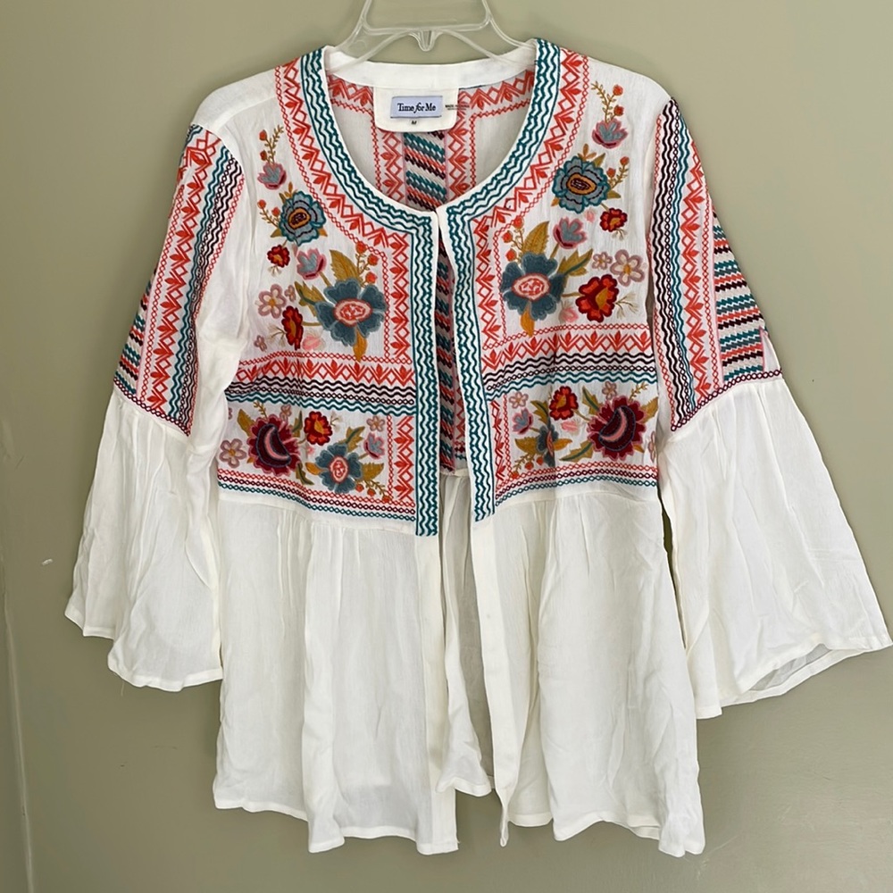 Time For Me Embroidered Tunic Top Bohemian Size M Boho